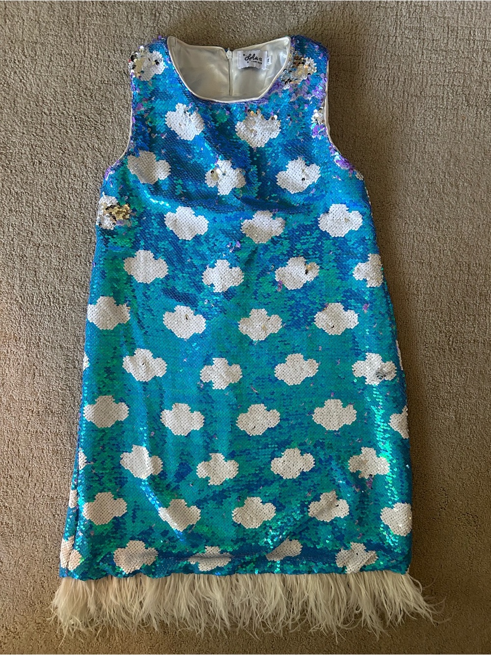 Lola + The Boys sequin feather cloud dress sparkles girls 14